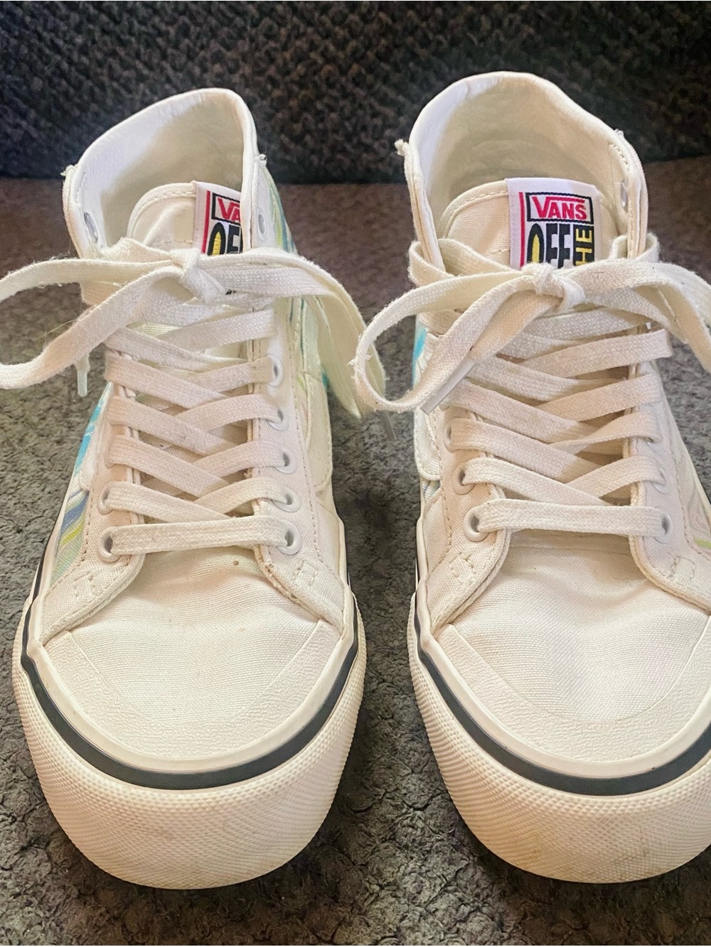 Vans White High-Top Sneakers with Pastel Accents | W US size 5.5 | M US size 4